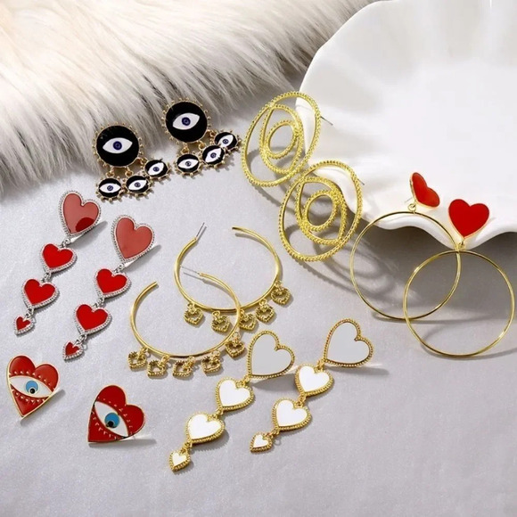 NEW! Boho Red Enamel Heart Evil Eye Stud Earrings - Picture 5 of 7